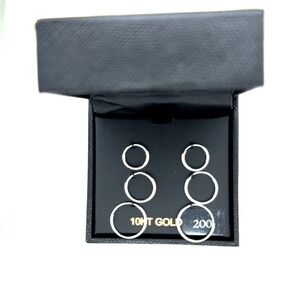 10k White Gold Hoop Earrings Set 3 Pairs Graduated Sizes 10kt New